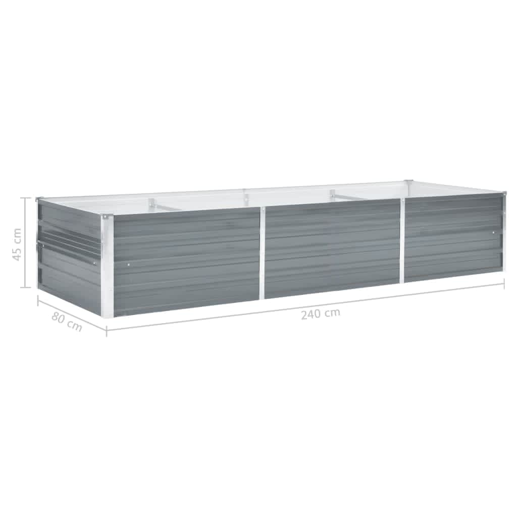 vidaXL Garden Raised Bed Galvanised Steel 240x80x45 cm Grey