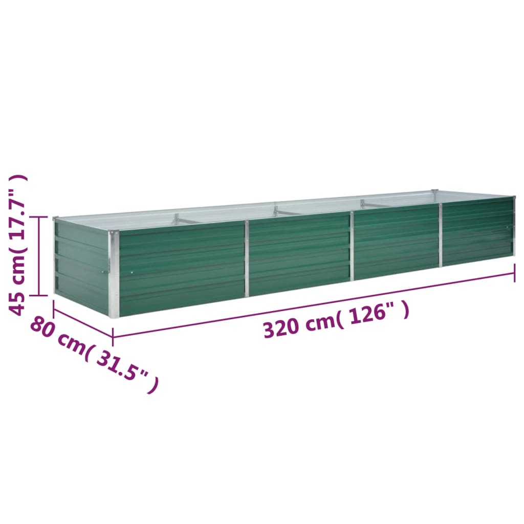 vidaXL Garden Raised Bed Galvanised Steel 320x80x45 cm Green