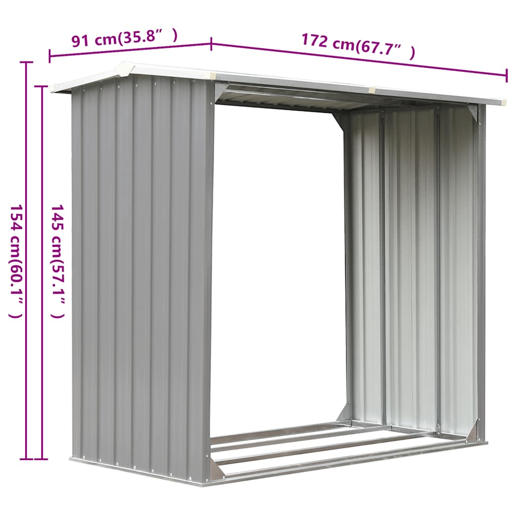 44858 vidaXL Garden Log Storage Shed Galvanised Steel 172x91x154 cm Grey