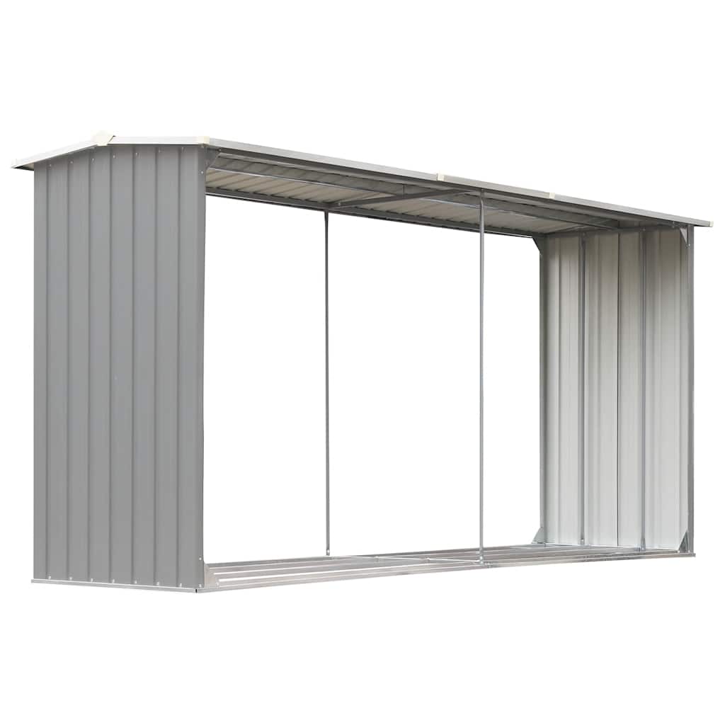 Garden Log Storage Shed Galvanised Steel 330x92x153 cm Grey