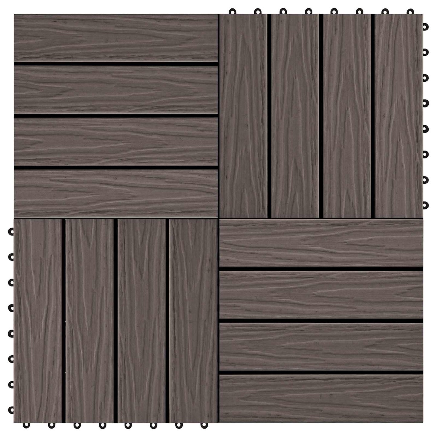 Decking Tile 3D Design 11 pcs Dark Brown 30 x 30 cm WPC