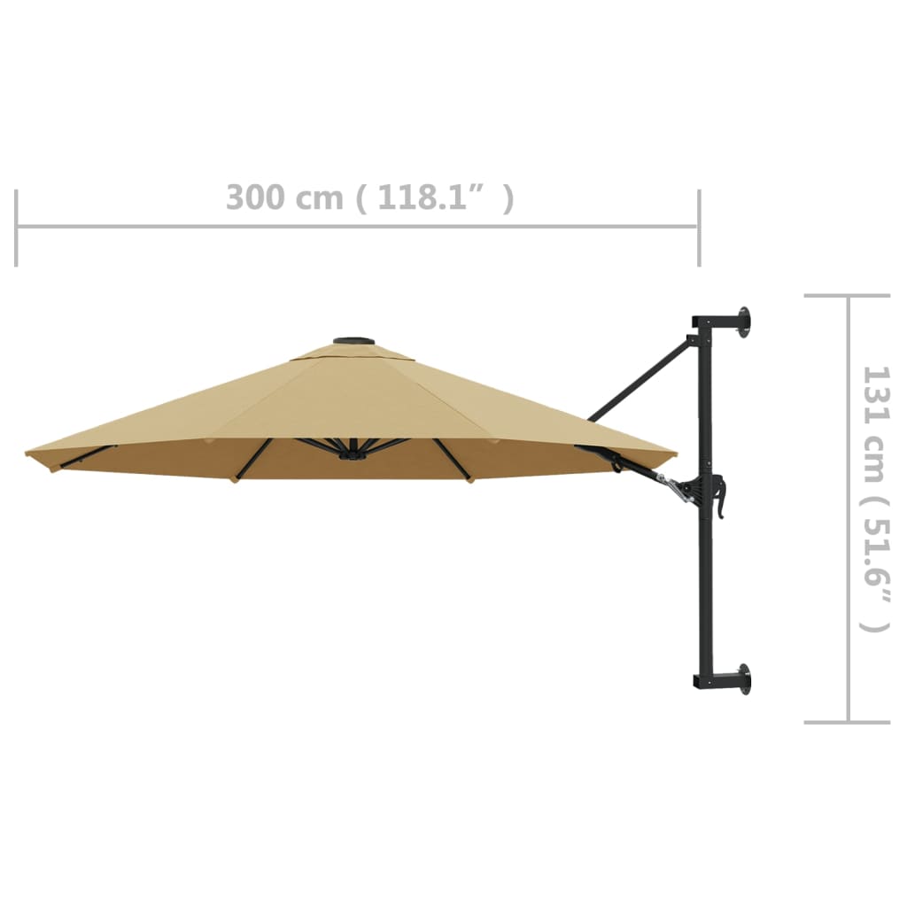 vidaXL Wall-Mounted Garden Parasol with Metal Pole 300 cm Taupe