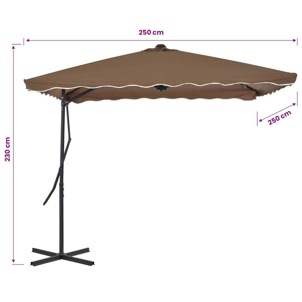 44884 vidaXL Outdoor Parasol with Steel Pole 250x250 cm Taupe
