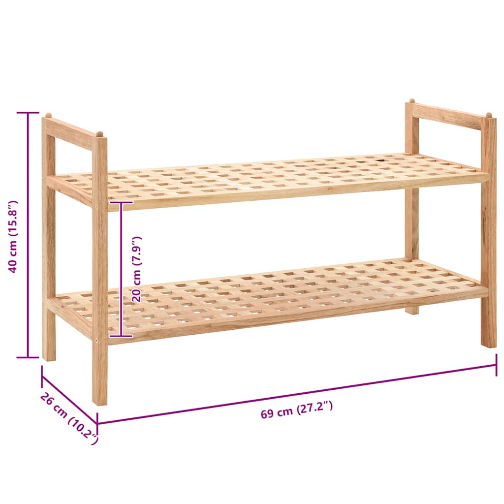 Shoe Rack Solid Walnut Wood 69x26x40 cm