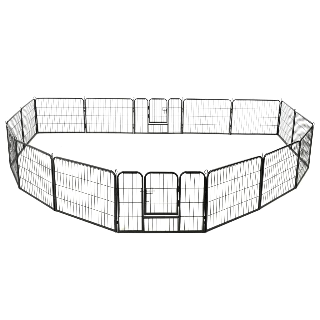 Dog Playpen 16 Panels Steel 60x80 cm Black