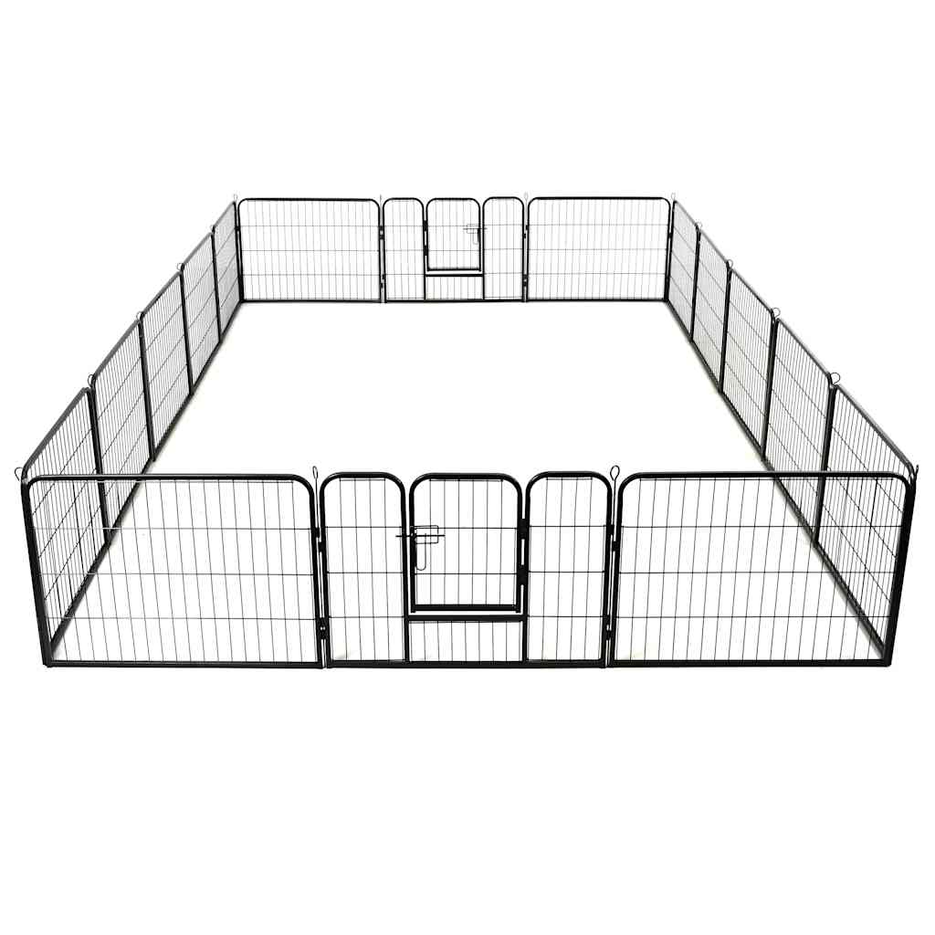 Dog Playpen 16 Panels Steel 60x80 cm Black