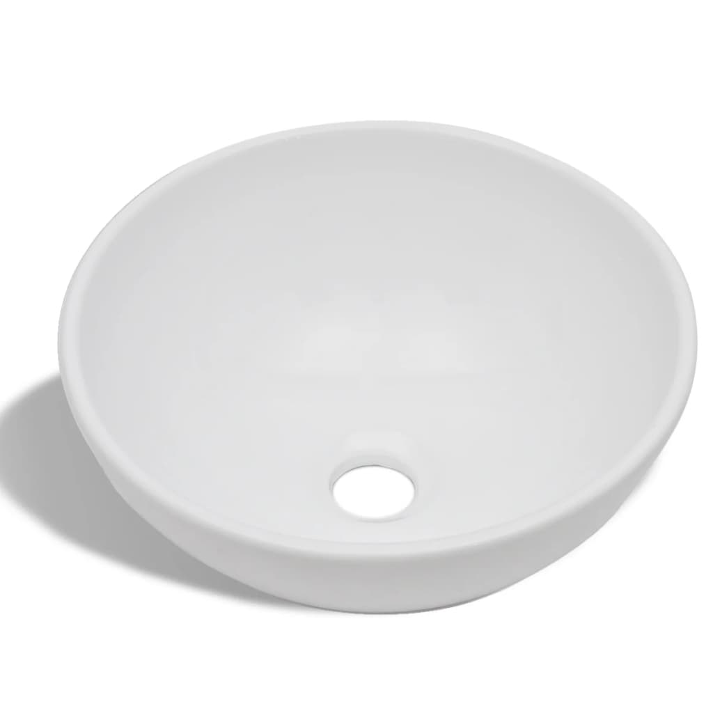 vidaXL Bathroom Basin with Mixer Tap Ceramic Round White