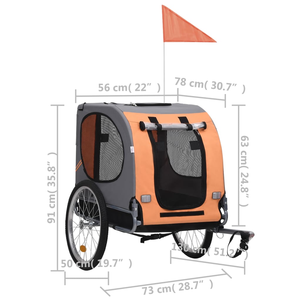 vidaXL Pet Bike Trailer Orange and Grey