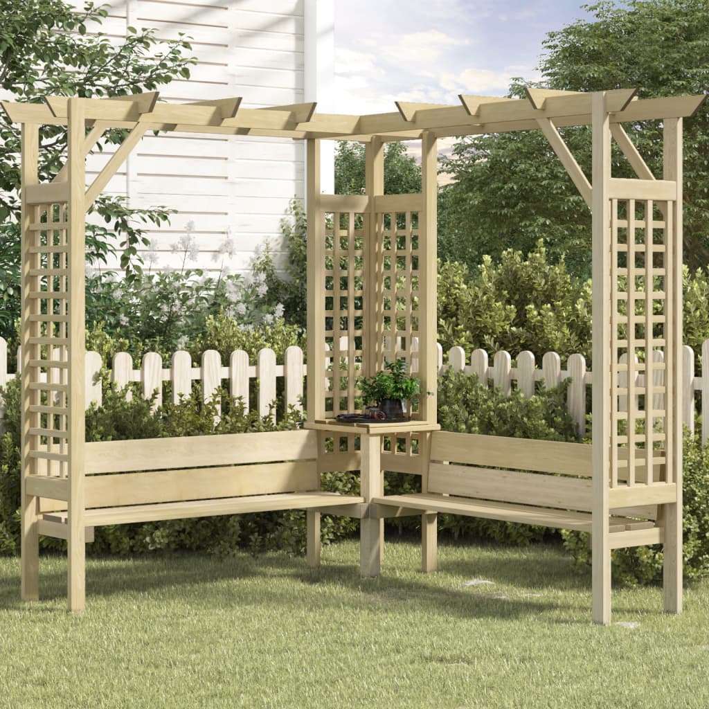 vidaXL Corner Pergola with Bench Impregnated Pinewood