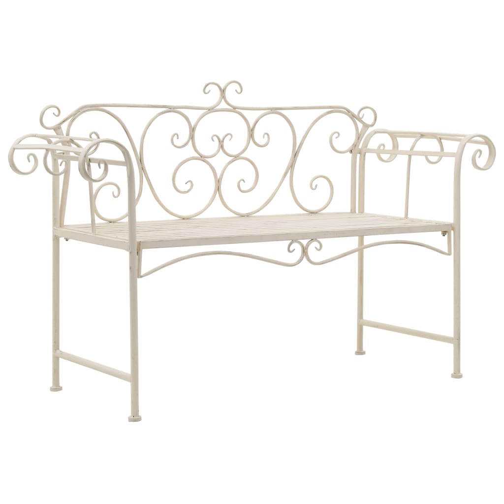 Garden Bench | Antique White | Metal | 132 cm width | Decorative Inlays
