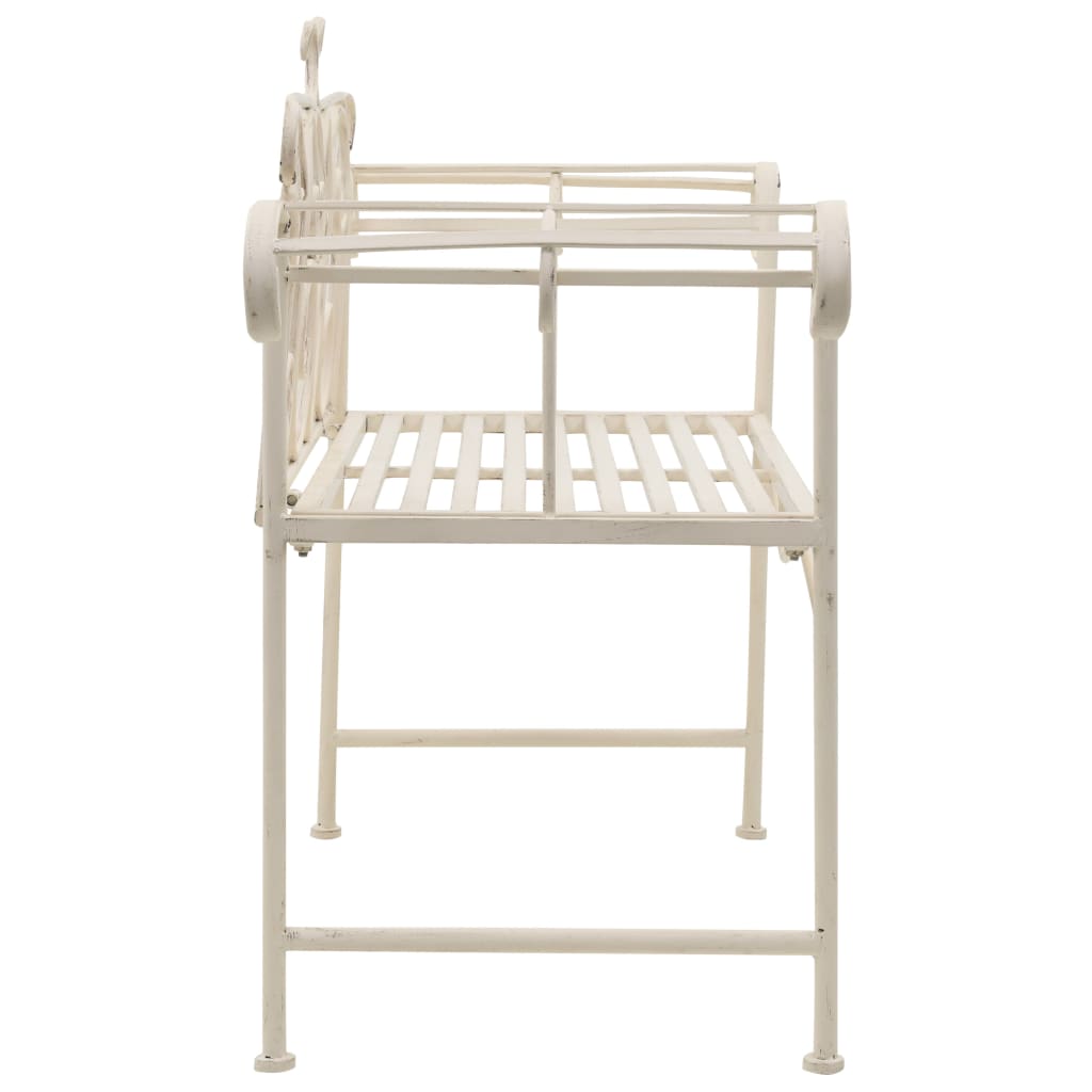 Garden Bench | Antique White | Metal | 132 cm width | Decorative Inlays