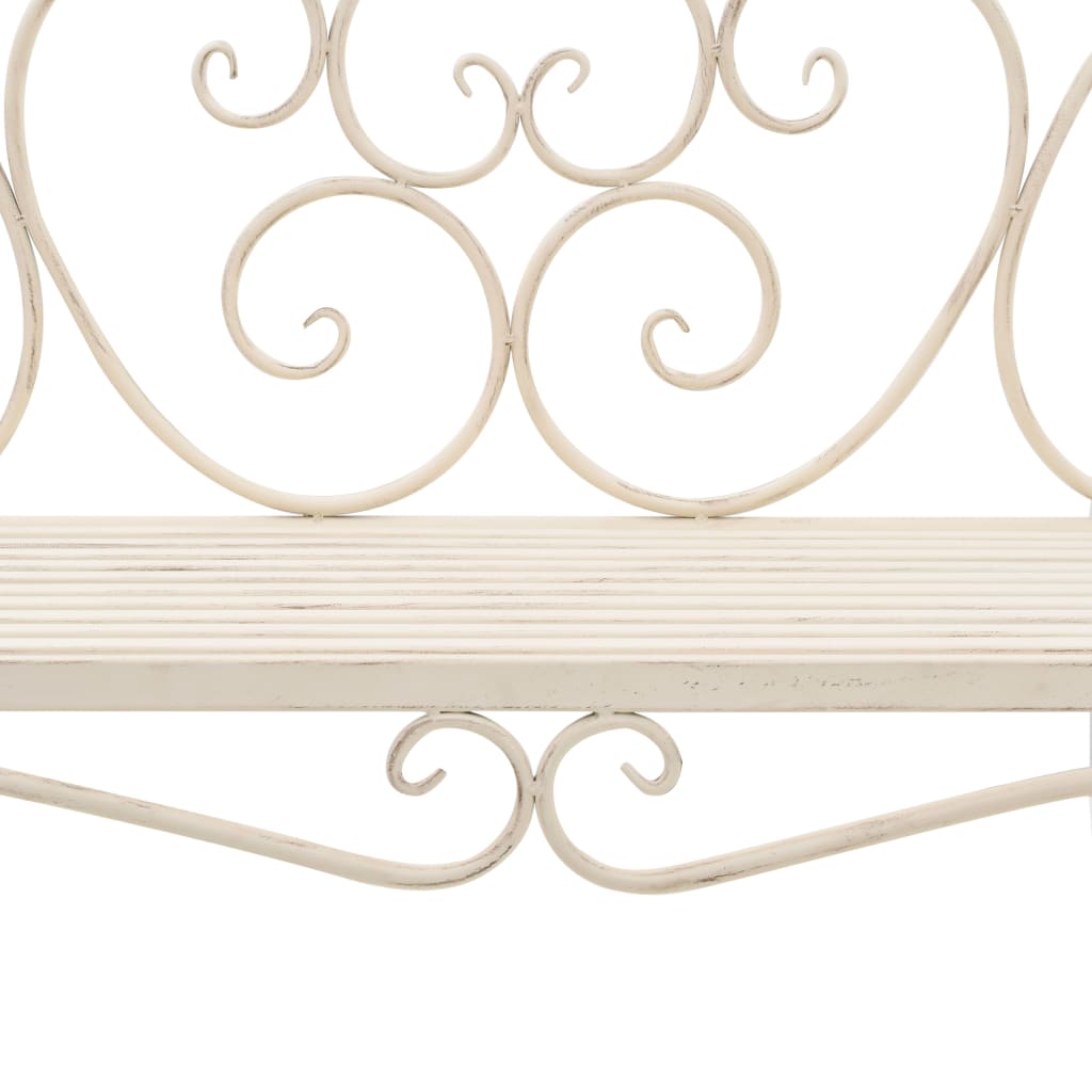 Garden Bench | Antique White | Metal | 132 cm width | Decorative Inlays
