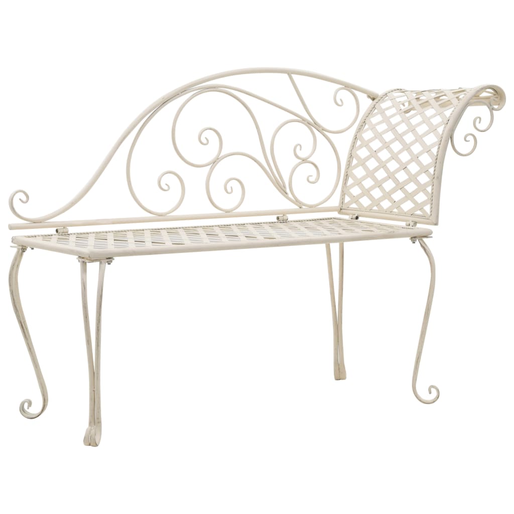 Garden Chaise Lounge | Antique White | Metal | Decorative Inlays