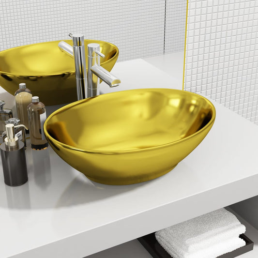 vidaXL Wash Basin 40x33x13.5 cm Ceramic Gold