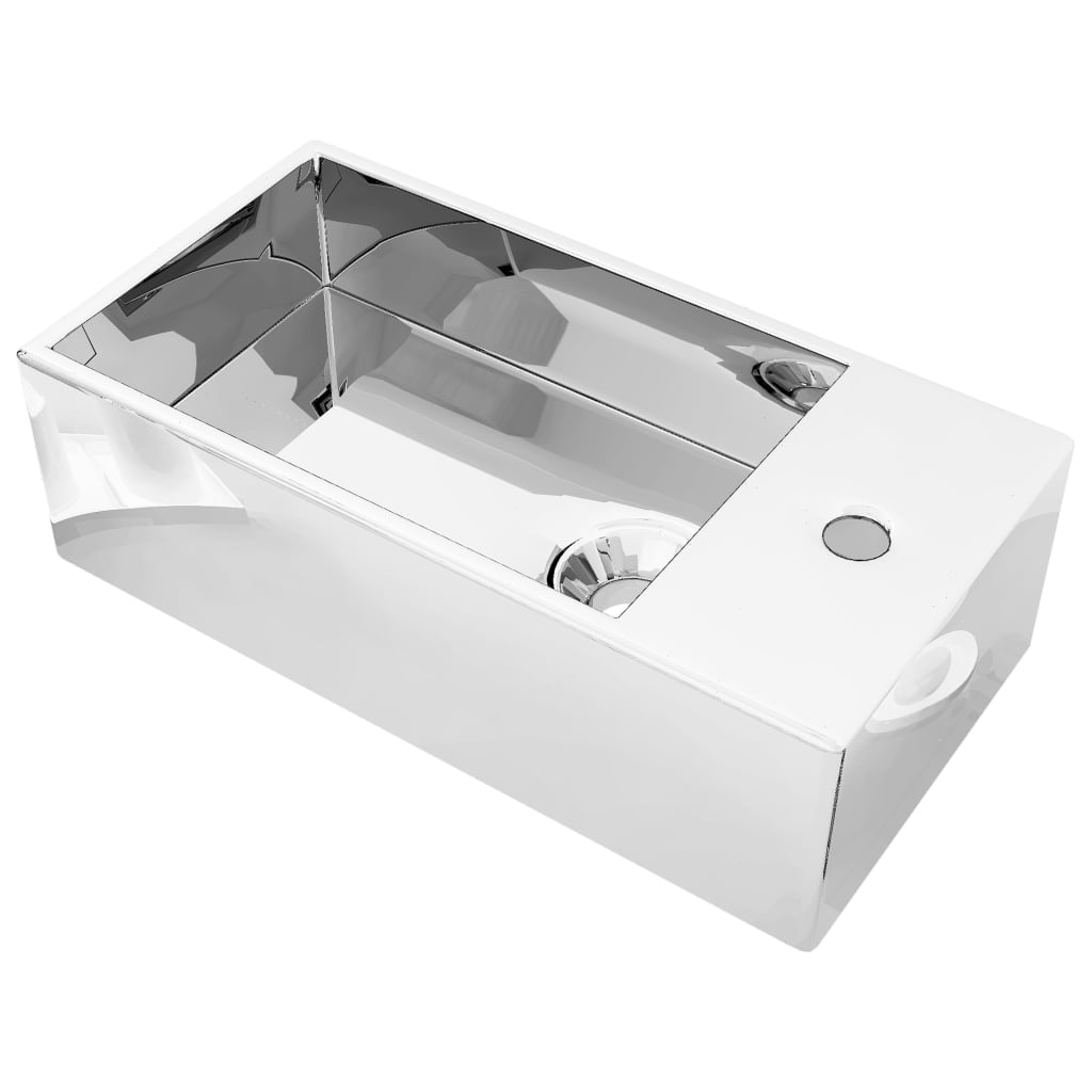 vidaXL Wash Basin with Overflow 49x25x15 cm Ceramic Silver