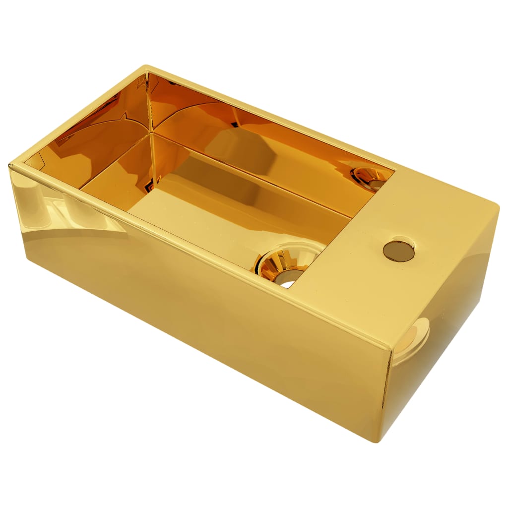 vidaXL Wash Basin with Overflow 49x25x15 cm Ceramic Gold