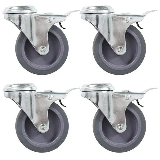 Bolt Hole Swivel Casters with Double Brakes 4 pcs 75 mm