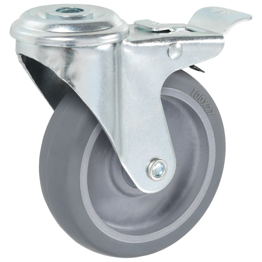 Bolt Hole Swivel Casters with Double Brakes 4 pcs 100 mm