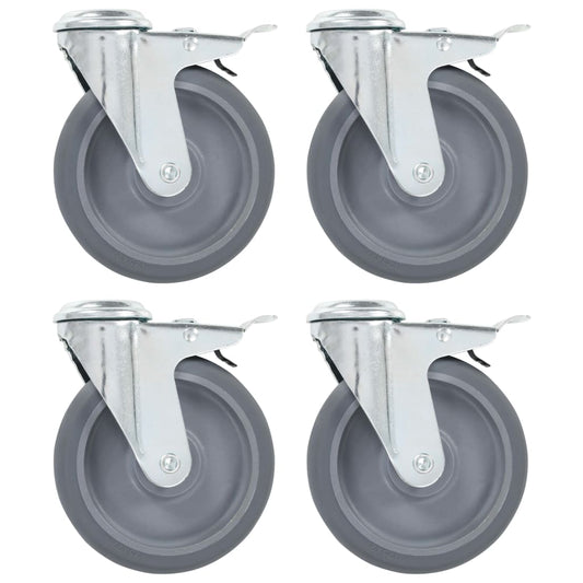 Bolt Hole Swivel Casters with Double Brakes 4 pcs 125 mm