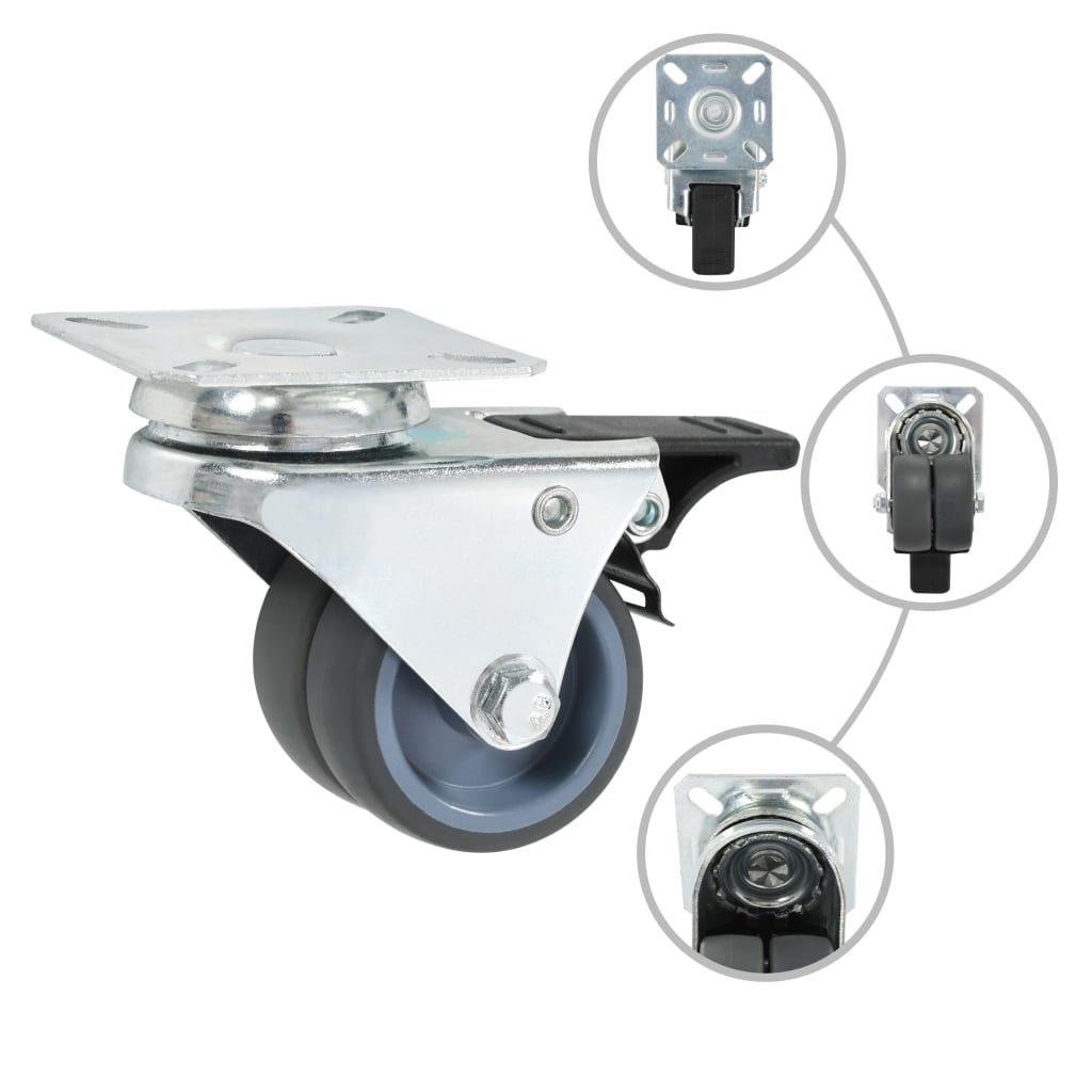 Twin-wheel Swivel Casters with Double Brakes 4 pcs 50 mm