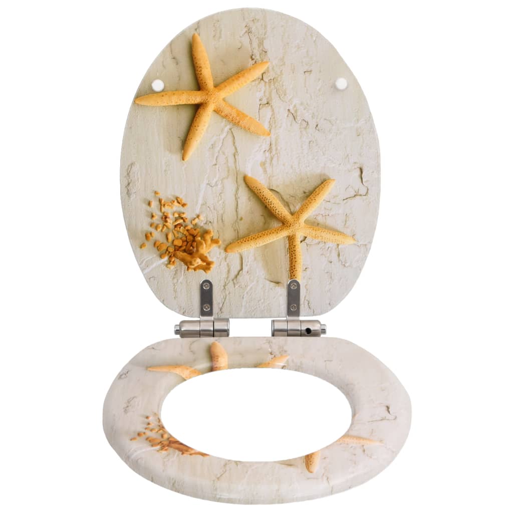 vidaXL WC Toilet Seat with Soft Close Lid MDF Starfish Design