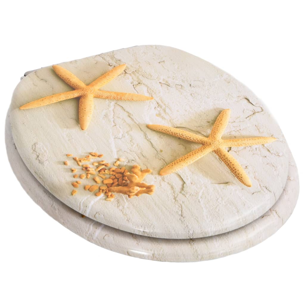 vidaXL WC Toilet Seat with Soft Close Lid MDF Starfish Design