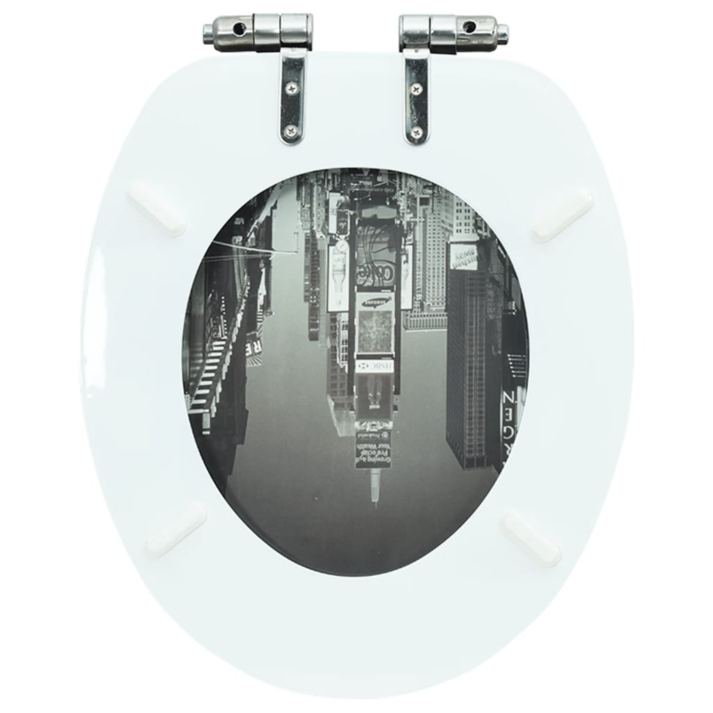 vidaXL WC Toilet Seat with Soft Close Lid MDF New York Design