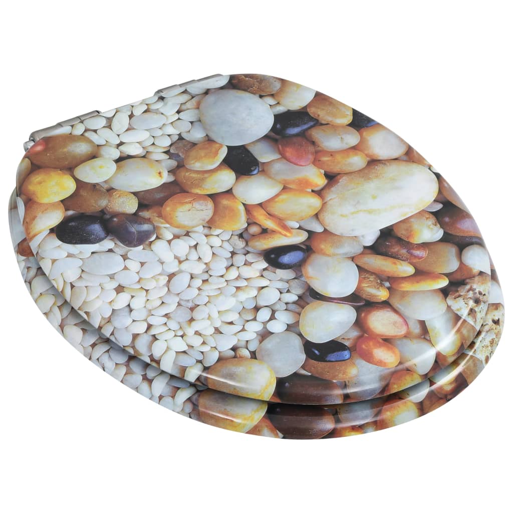 vidaXL WC Toilet Seat with Soft Close Lid MDF Pebbles Design