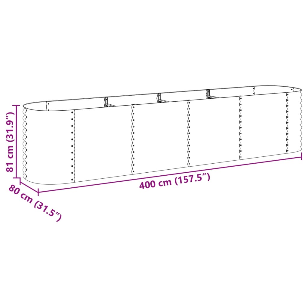 Verhoogd tuinbed 400x80x81 cm gegalvaniseerd staal zilver