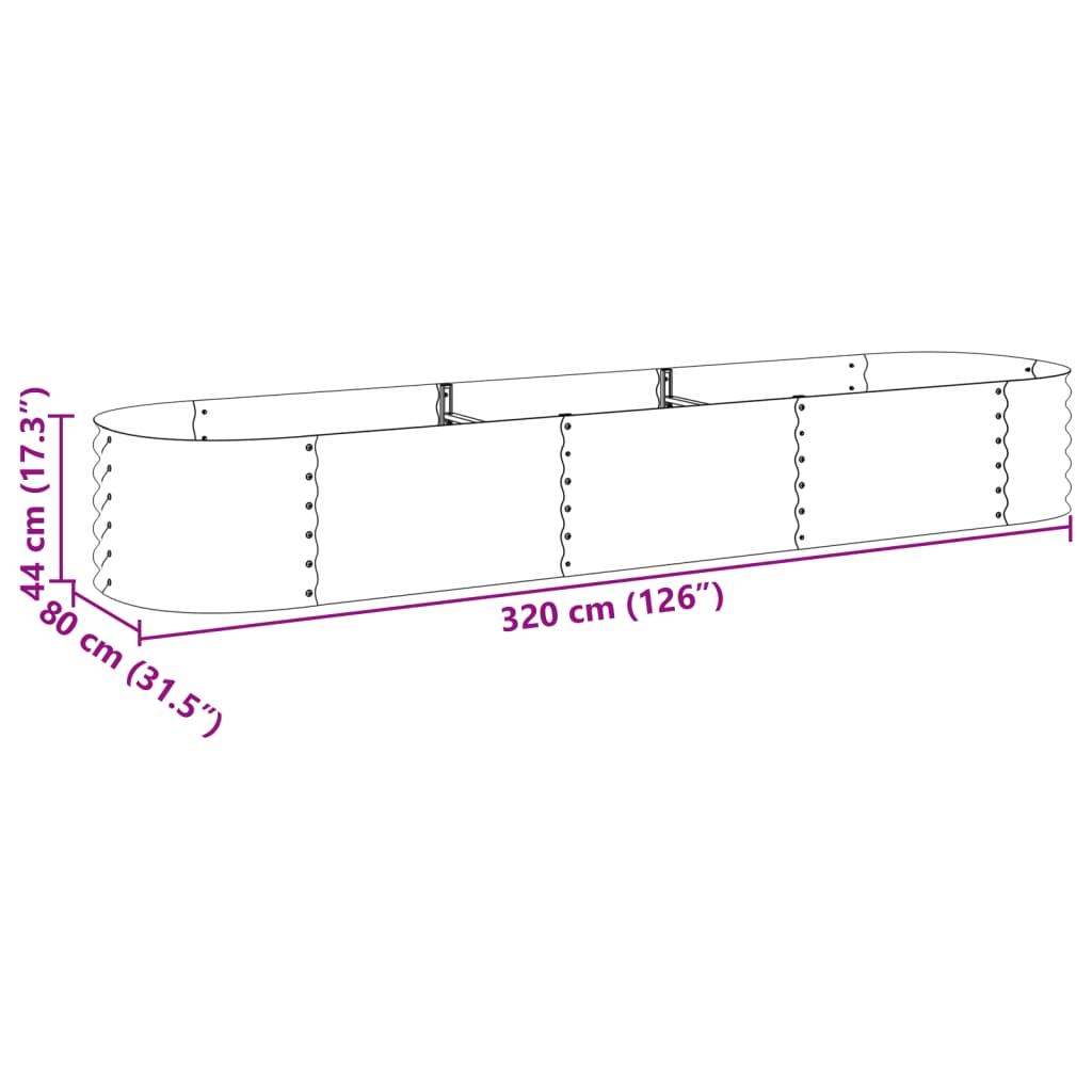 Verhoogd tuinbed 320x80x44 cm Gegalvaniseerd staal Zilver