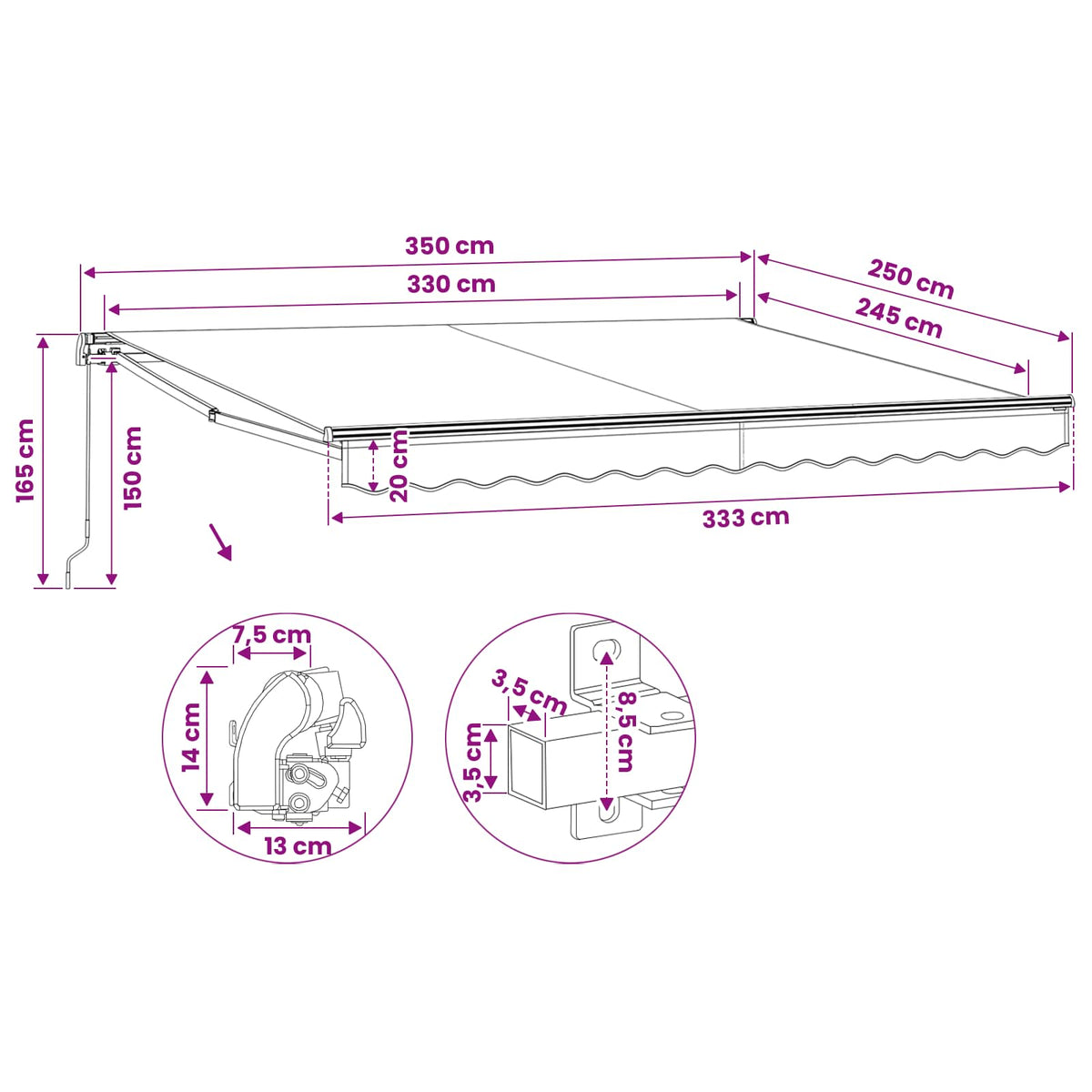 Folding Awning Manual Operated 300 cm Anthracite
