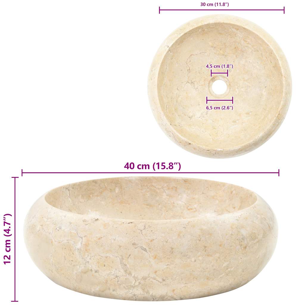 Sink 40x12 cm Marble Cream