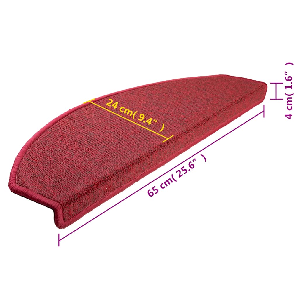 Stair mats 15 pcs 65 x 24 x 4 cm Non-Slip Red