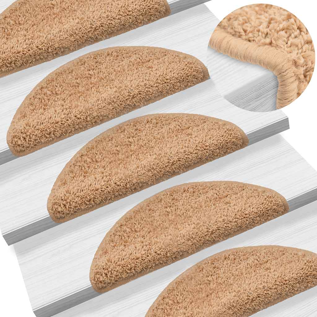 Stair Mats 15 pcs 56x17x3 cm Beige Half Round