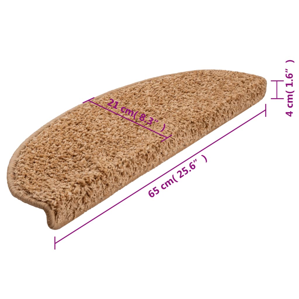 Stair Mats 15 pcs 65x21x4 cm Beige Half Round Large