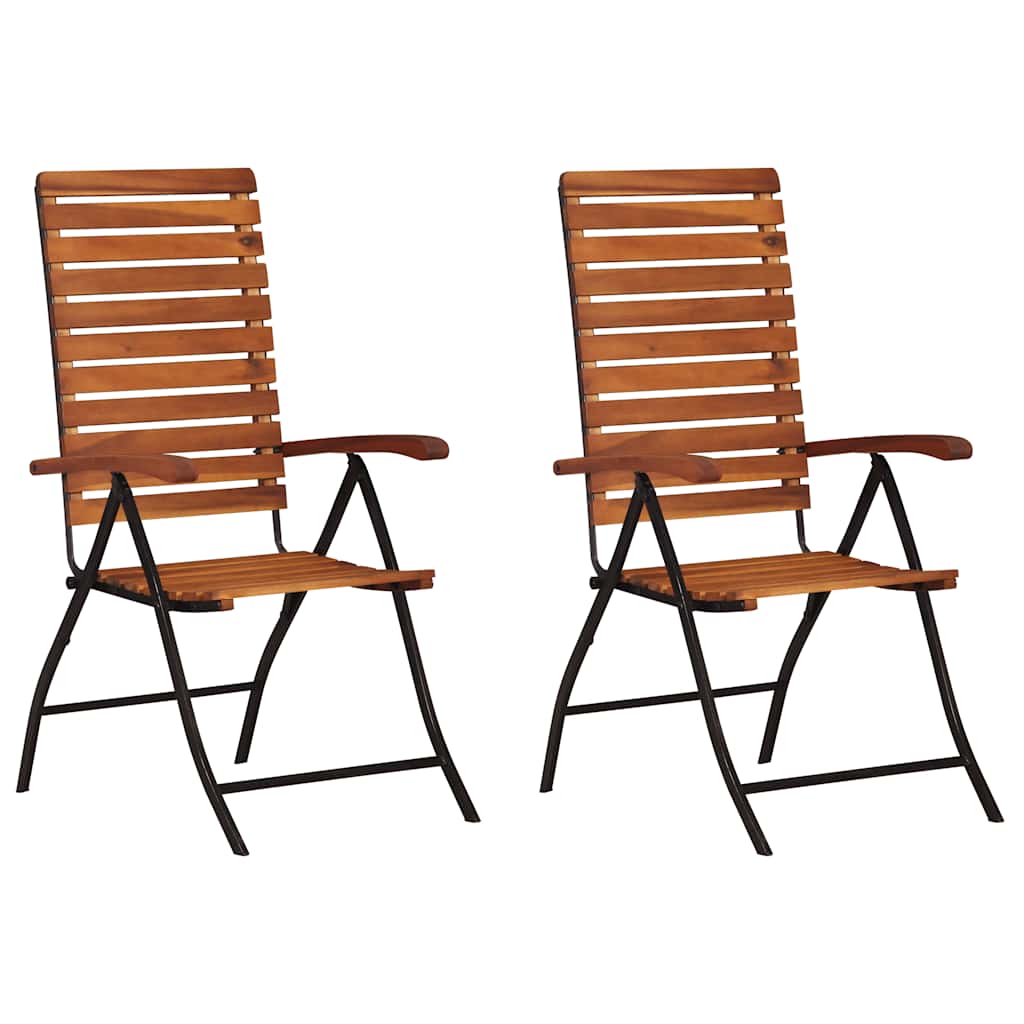 2 pcs Reclining Folding Chairs Solid Acacia Wood
