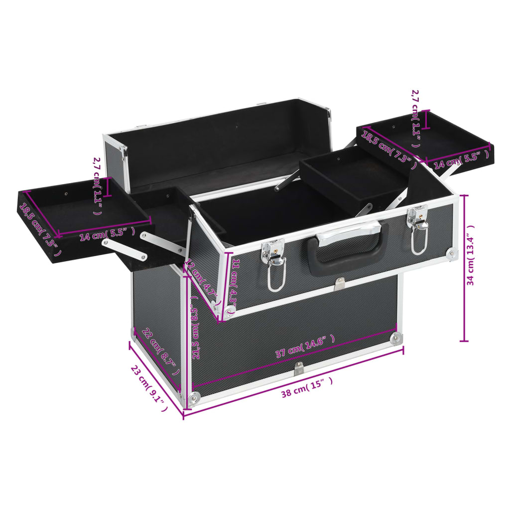 Make-up Case 38x23x34 cm Black Aluminium