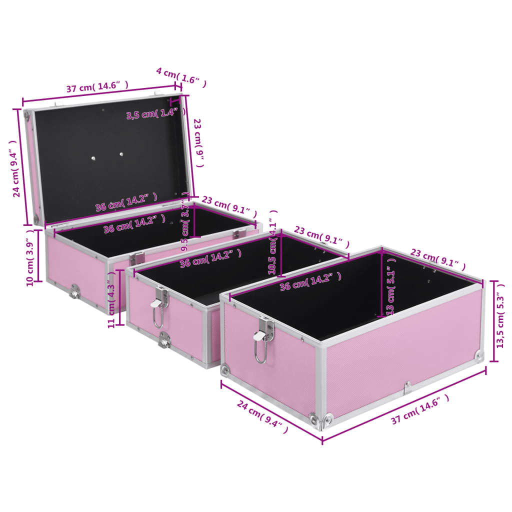 vidaXL Make-up Case 37x24x40 cm Pink Aluminium