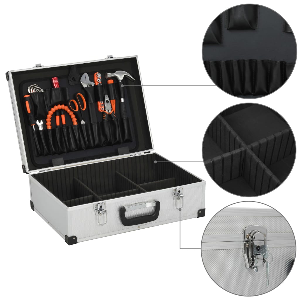 vidaXL Tool Suitcase 46x33x16 cm Silver Aluminium