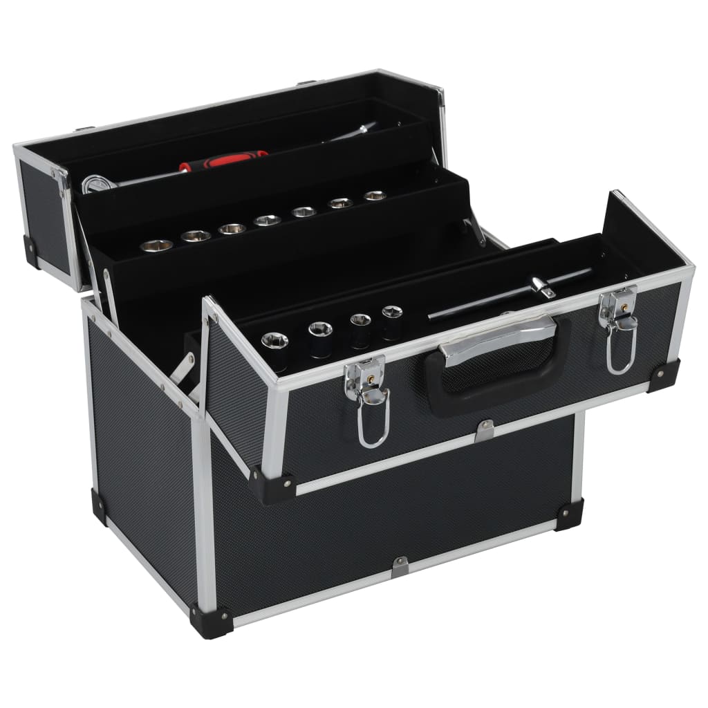 vidaXL Tool Case 38x22.5x34 cm Black Aluminum