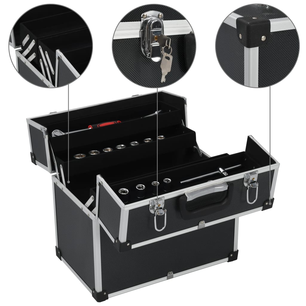 vidaXL Tool Case 38x22.5x34 cm Black Aluminum