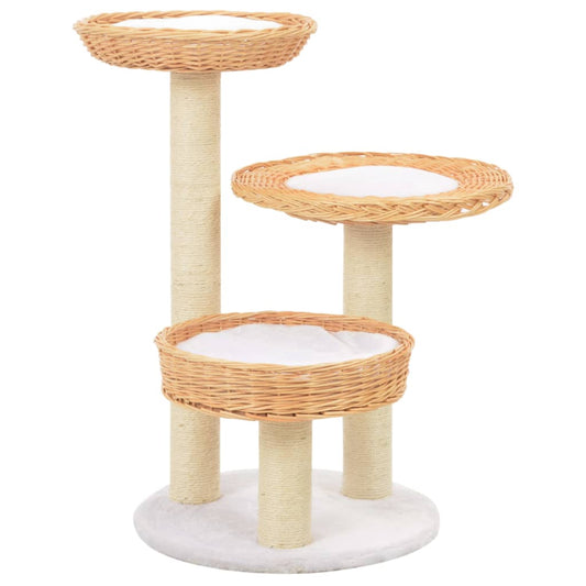 Cat Tree | Natural | Willow, Soft Plush, Sisal Rope | Medium