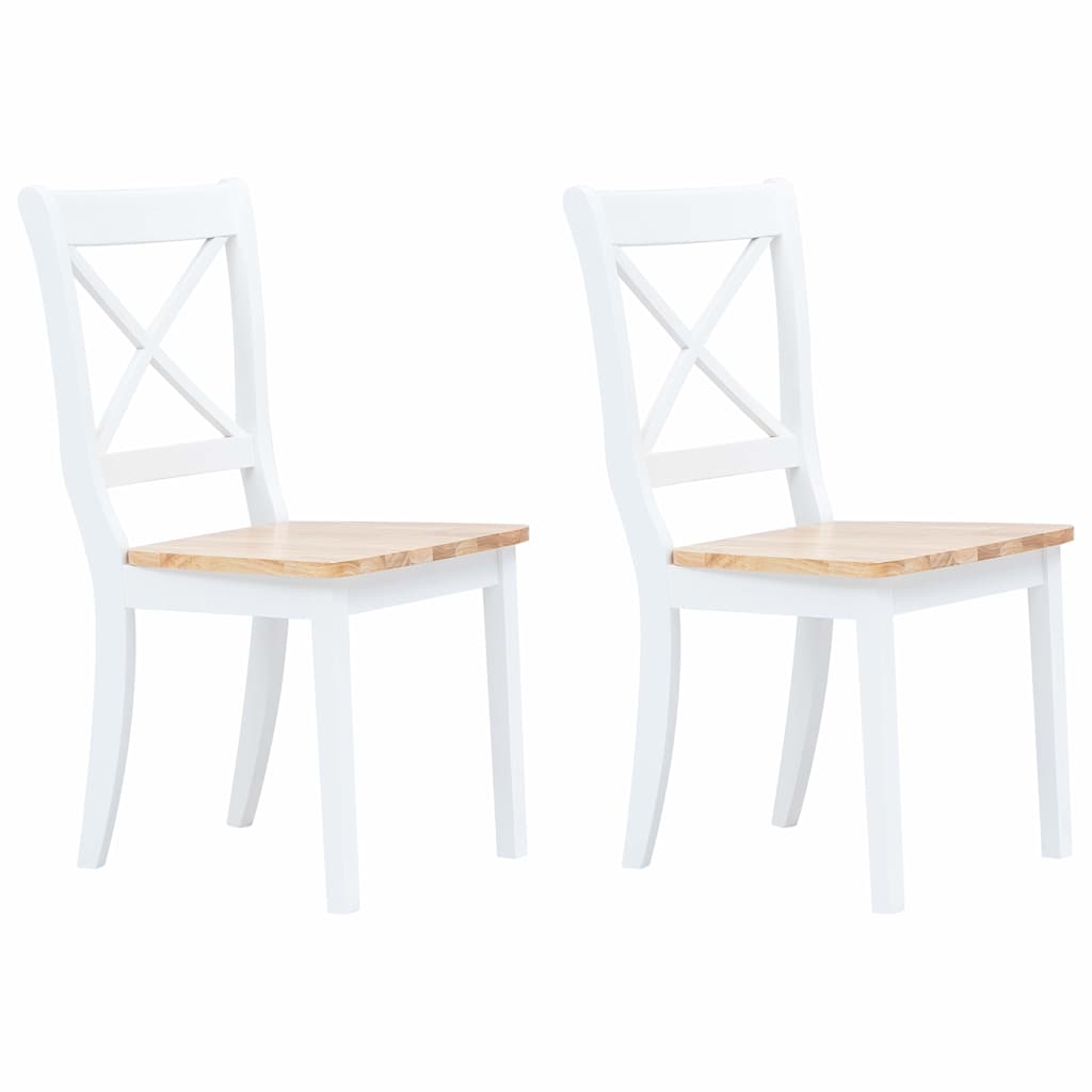 Dining Chairs 2 pcs White and Natural Solid Rubber Wood
