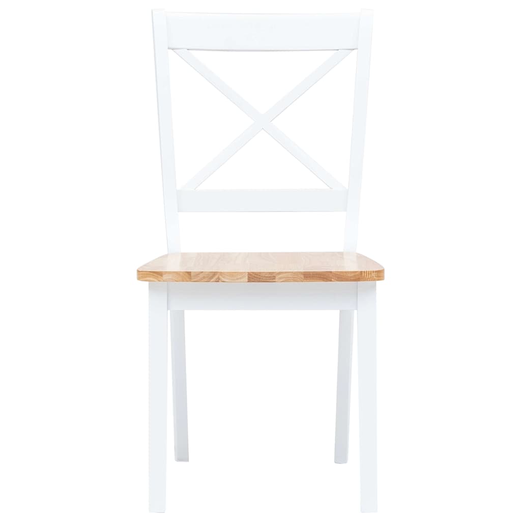 Dining Chairs 2 pcs White and Natural Solid Rubber Wood
