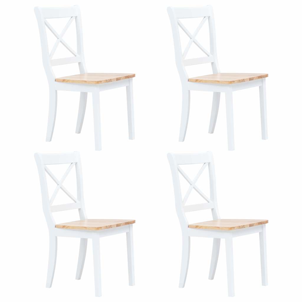 Dining Chairs 4 pcs White and Natural Solid Rubber Wood