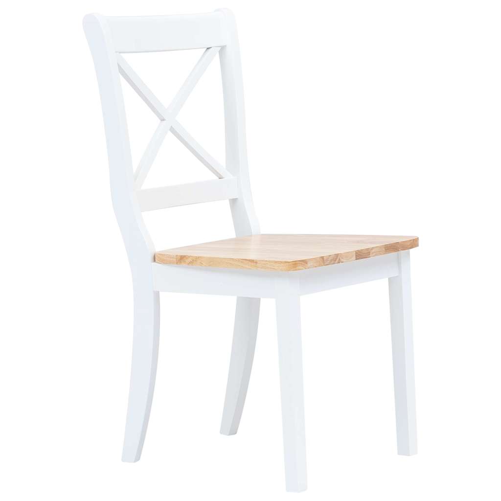 Dining Chairs 4 pcs White and Natural Solid Rubber Wood