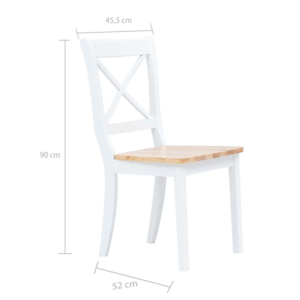 Dining Chairs 4 pcs White and Natural Solid Rubber Wood