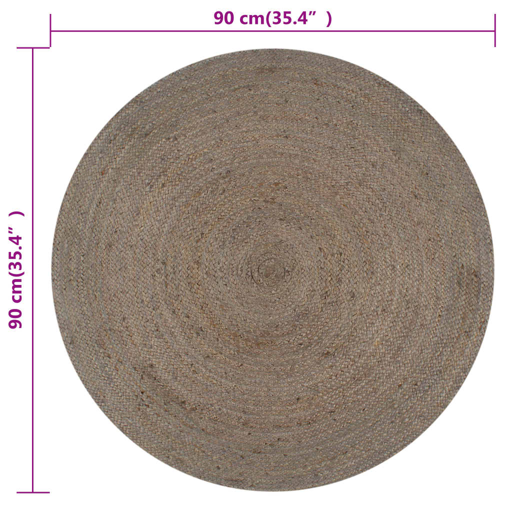 vidaXL Handmade Rug Jute Round 90 cm Grey