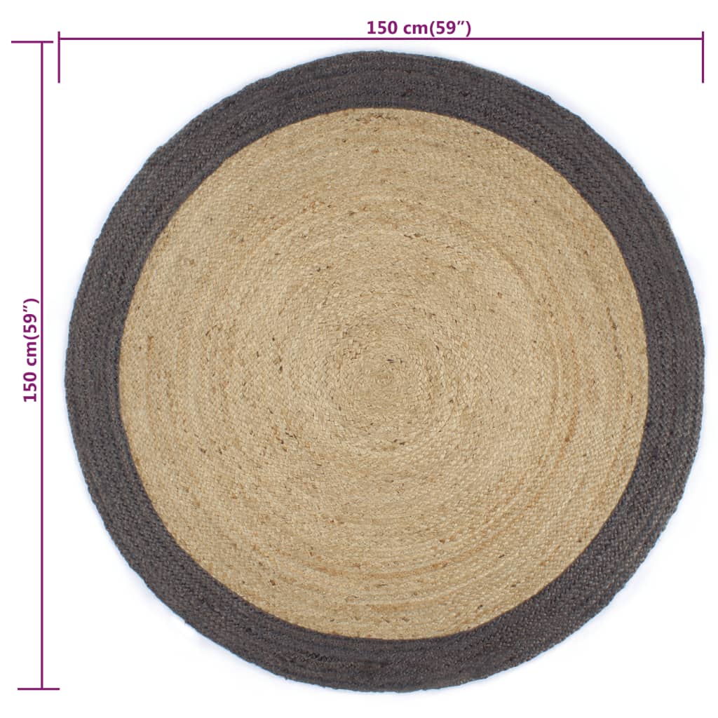 vidaXL Handmade Rug Jute with Dark Grey Border 150 cm