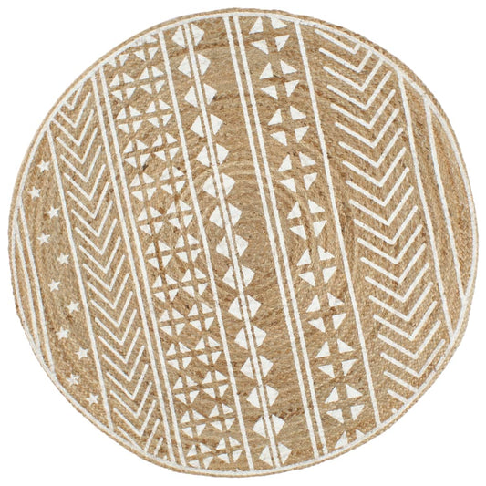 vidaXL Handmade Rug Jute with White Print 90 cm